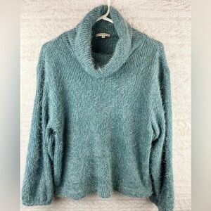Kate & Sam Electric Blue Fuzzy Eyelash Cowl Neck Long Sleeve Sweater Size Small